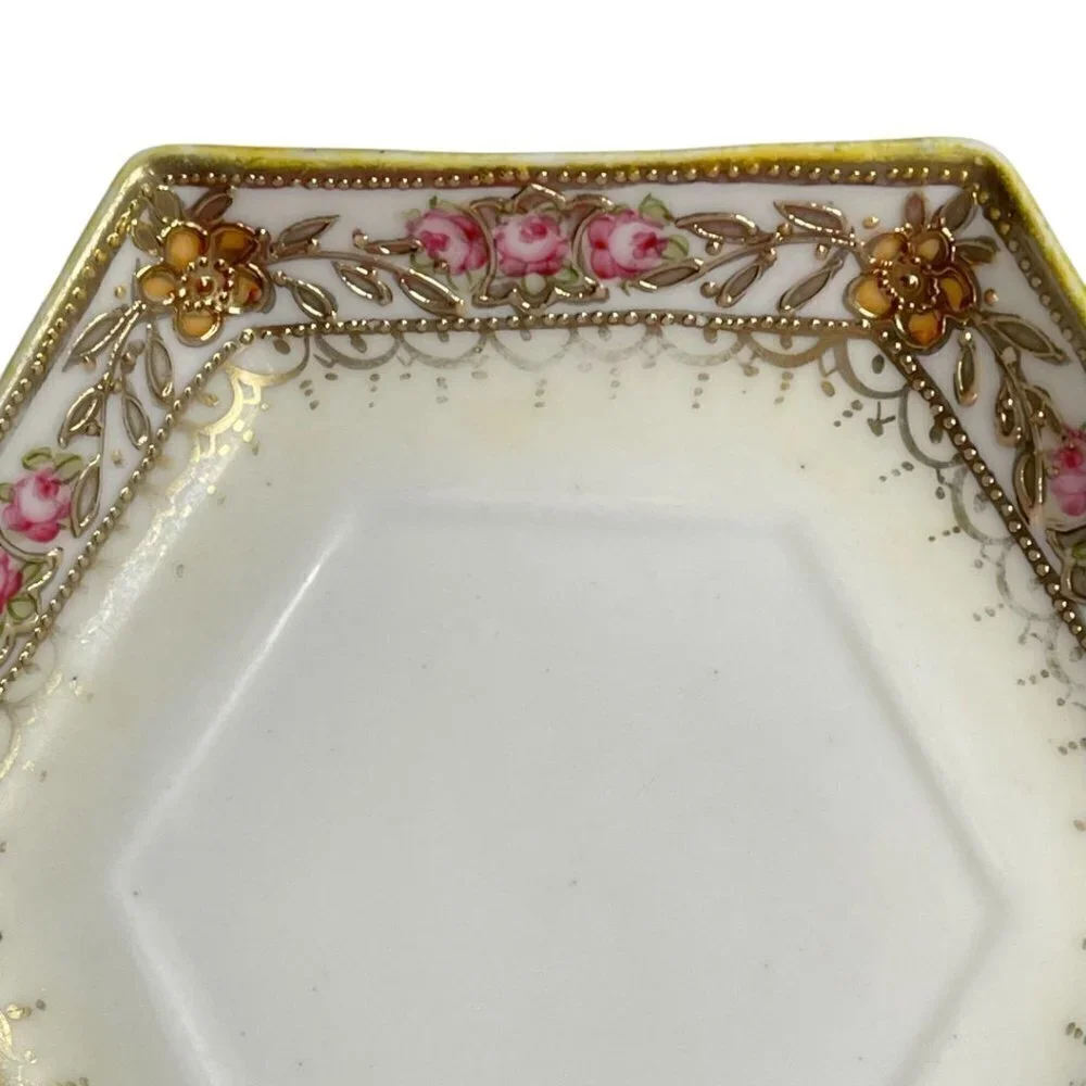 Nippon Hand Painted Porcelain Small Plate for Syrup Pitcher Saucer Gold Trim - Picture 2 of 7